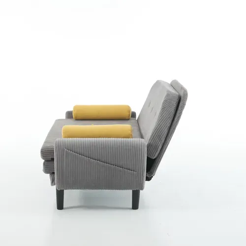 Canapé Convertible En Velours Côtelé Gris, Convertible En Daybed Et Fauteuil Relax Avec Rangement