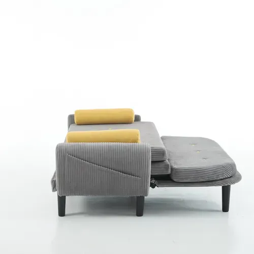 Canapé Convertible En Velours Côtelé Gris, Convertible En Daybed Et Fauteuil Relax Avec Rangement