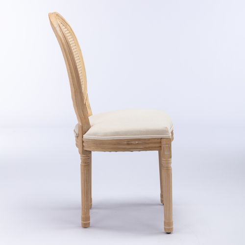 Lot De 2 Chaises De Salle à Manger Style Français Avec Dossier En Rotin, Beige