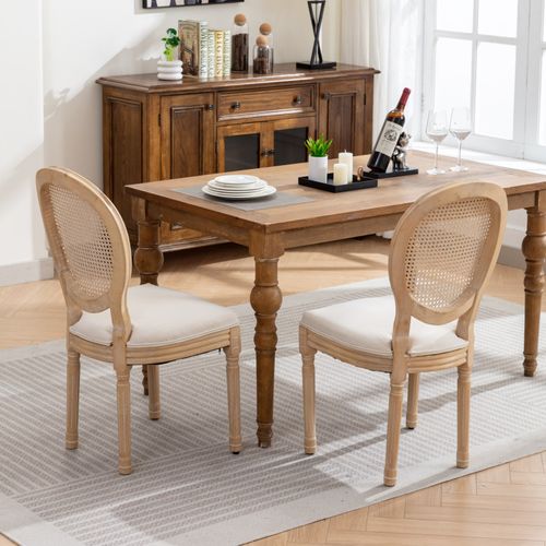 Lot De 2 Chaises De Salle à Manger Style Français Avec Dossier En Rotin, Beige