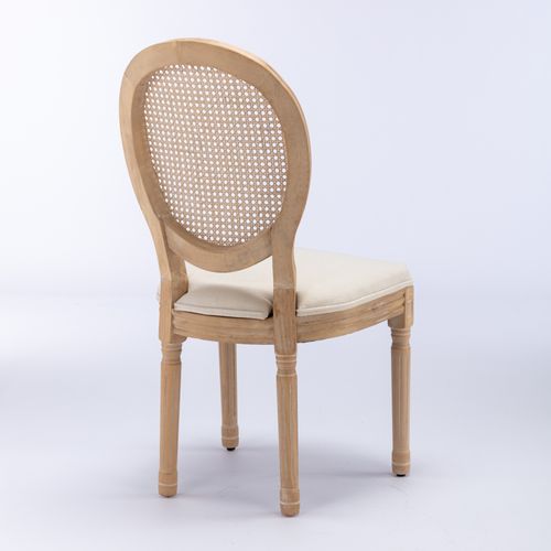 Lot De 2 Chaises De Salle à Manger Style Français Avec Dossier En Rotin, Beige