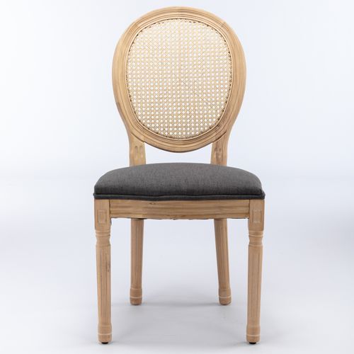 Lot De 2 Chaises De Salle à Manger Style Français Avec Dossier En Rotin, Gris