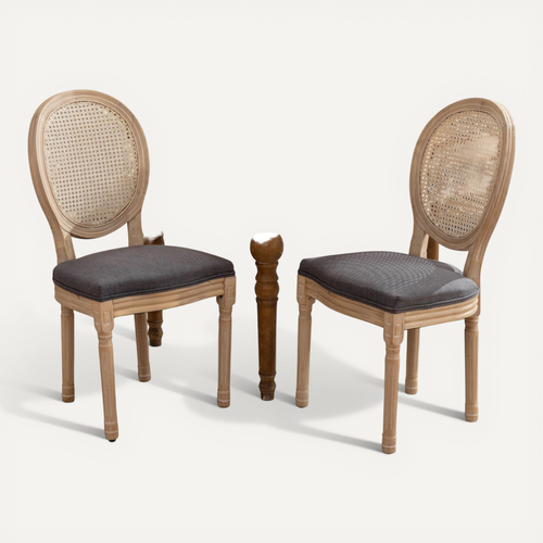 Lot De 2 Chaises De Salle à Manger Style Français Avec Dossier En Rotin, Gris