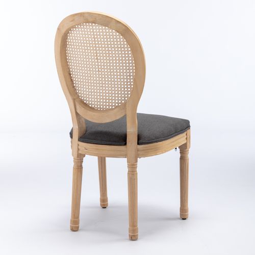 Lot De 2 Chaises De Salle à Manger Style Français Avec Dossier En Rotin, Gris