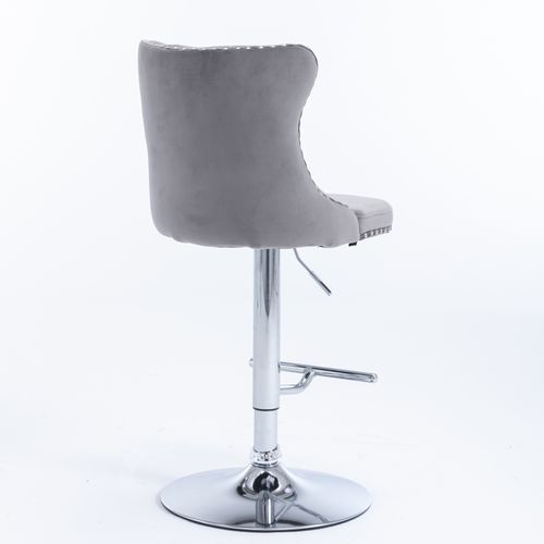 Lot De 2 Tabourets De Bar Pivotants En Velours Gris, Hauteur Réglable 63–84 Cm, Base Chrome Large