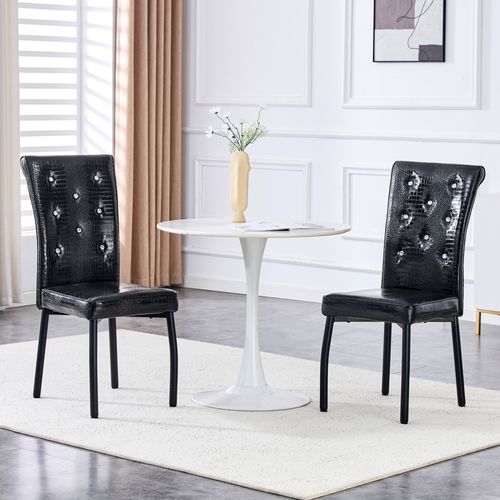 Lot De 2 Chaises De Salle à Manger Vintage En Simili Crocodile Noir Avec Détails Crista
