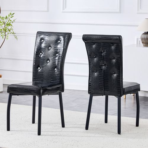 Lot De 2 Chaises De Salle à Manger Vintage En Simili Crocodile Noir Avec Détails Crista