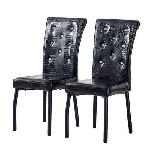 Lot De 2 Chaises De Salle à Manger Vintage En Simili Crocodile Noir Avec Détails Crista