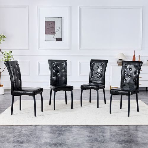 Lot De 2 Chaises De Salle à Manger Vintage En Simili Crocodile Noir Avec Détails Crista
