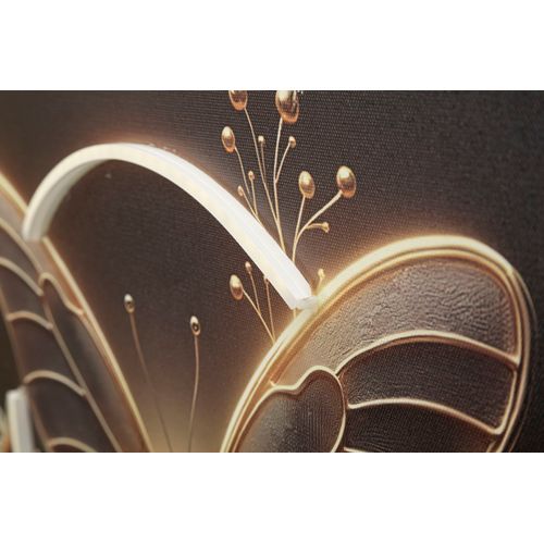 Tableau Sur Toile Papillon Doré Avec LED Et Cadre En Bois – 50x50 Cm