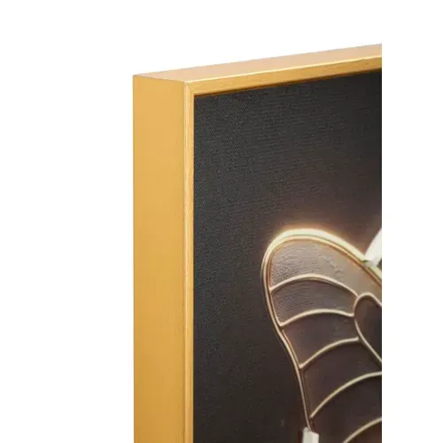 Tableau Sur Toile Papillon Doré Avec LED Et Cadre En Bois – 50x50 Cm