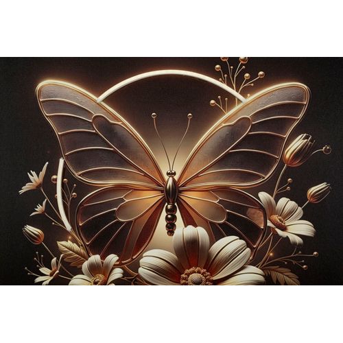Tableau Sur Toile Papillon Doré Avec LED Et Cadre En Bois – 50x50 Cm
