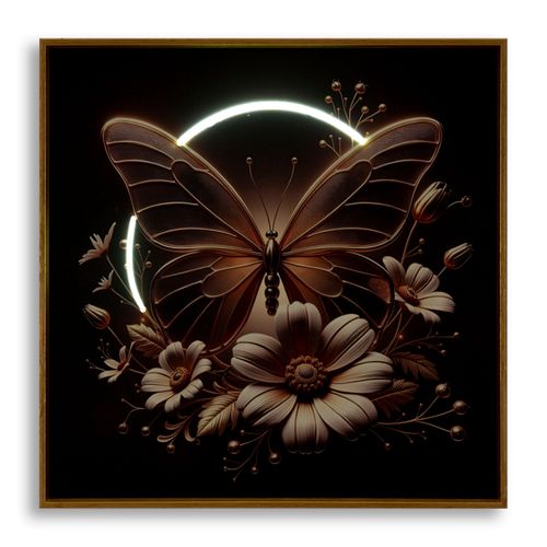 Tableau Sur Toile Papillon Doré Avec LED Et Cadre En Bois – 50x50 Cm
