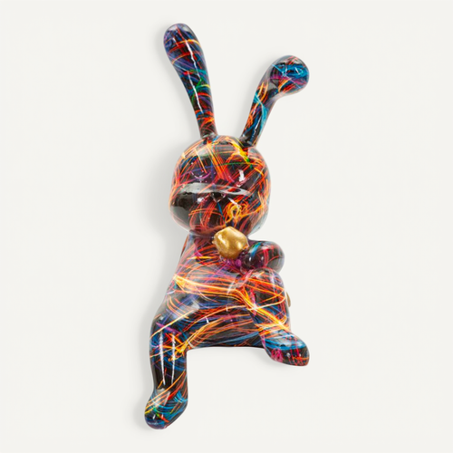 Lapin Décoratif -b- Multicolore En Résine – Design Pop Et Ludique 21,5x10x22 Cm