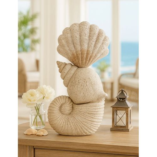 Sculpture Coquillage Effet Sable Beige – Décoration Moderne Et Raffinée 17,2x10x30,2 Cm Élégant
