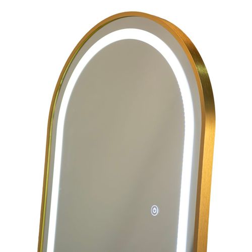 Miroir Sur Pied LED Arc Simple Doré 160 Cm, éclairage 3 Couleurs, Design Moderne Et Ligne Douce