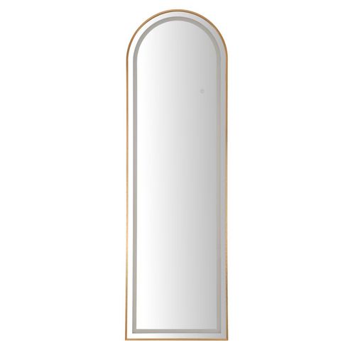 Miroir Sur Pied LED Arc Simple Doré 160 Cm, éclairage 3 Couleurs, Design Moderne Et Ligne Douce