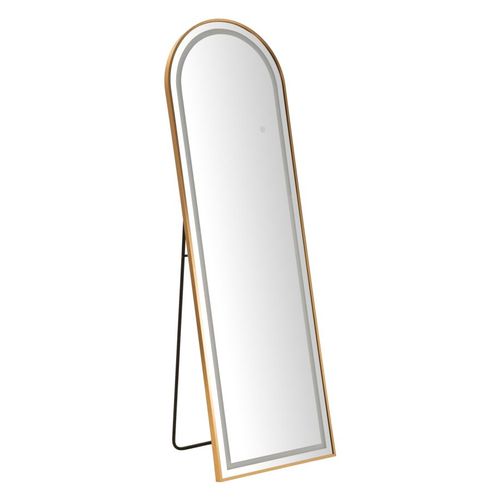 Miroir Sur Pied LED Arc Simple Doré 160 Cm, éclairage 3 Couleurs, Design Moderne Et Ligne Douce