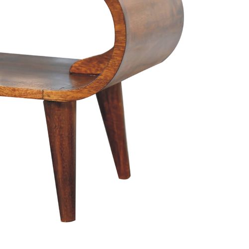 Table Basse Style Nordique En Bois Massif De Manguier, Niche Ouverte, Finition Brun Foncé Naturelle