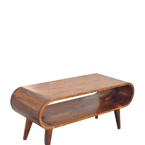 Table Basse Style Nordique En Bois Massif De Manguier, Niche Ouverte, Finition Brun Foncé Naturelle