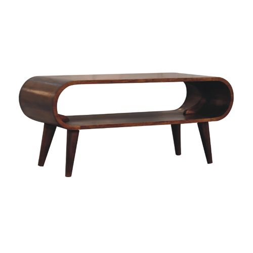 Table Basse Style Nordique En Bois Massif De Manguier, Niche Ouverte, Finition Brun Foncé Naturelle