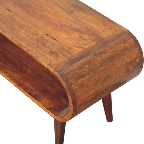 Table Basse Style Nordique En Bois Massif De Manguier, Niche Ouverte, Finition Brun Foncé Naturelle