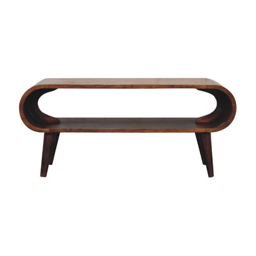 Table Basse Style Nordique En Bois Massif De Manguier, Niche Ouverte, Finition Brun Foncé Naturelle