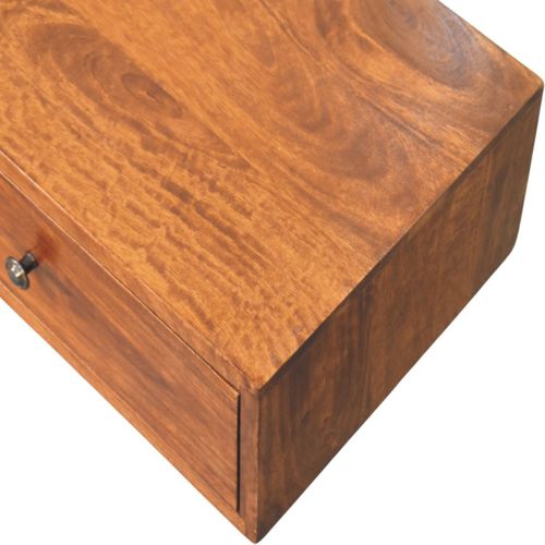 Console Murale En Bois De Manguier Massif Avec 2 Tiroirs, Finition Châtaigne, Design Compact 88x32cm