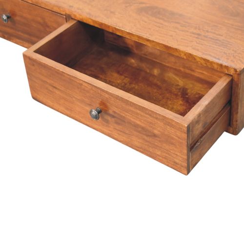 Console Murale En Bois De Manguier Massif Avec 2 Tiroirs, Finition Châtaigne, Design Compact 88x32cm