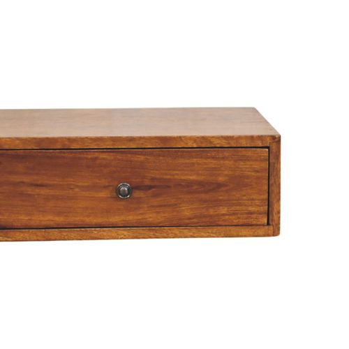 Console Murale En Bois De Manguier Massif Avec 2 Tiroirs, Finition Châtaigne, Design Compact 88x32cm