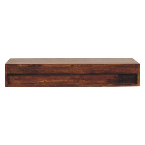 Console Murale En Bois De Manguier Massif Avec 2 Tiroirs, Finition Châtaigne, Design Compact 88x32cm