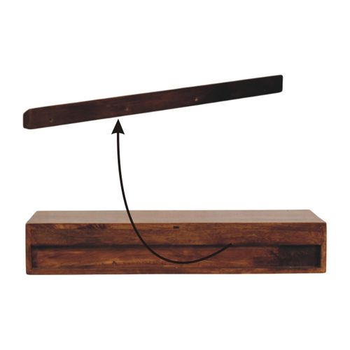 Console Murale En Bois De Manguier Massif Avec 2 Tiroirs, Finition Châtaigne, Design Compact 88x32cm