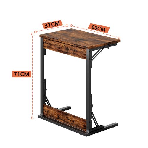 Table D’appoint Pliante En C 60x37x71 Cm Avec Pieds Réglables Et Plateau Bois Effet Rétro