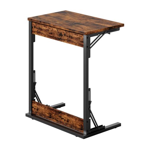 Table D’appoint Pliante En C 60x37x71 Cm Avec Pieds Réglables Et Plateau Bois Effet Rétro