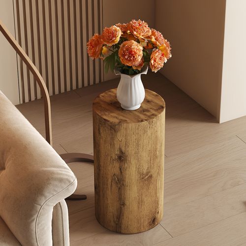 Bout De Canapé Ronde En Mdf Effet Bois – Design Minimaliste Élégant Pour Salon, D. 30 cm, H 55 cm