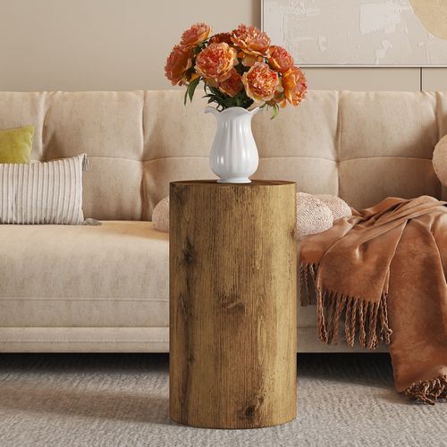Bout De Canapé Ronde En Mdf Effet Bois – Design Minimaliste Élégant Pour Salon, D. 30 cm, H 55 cm