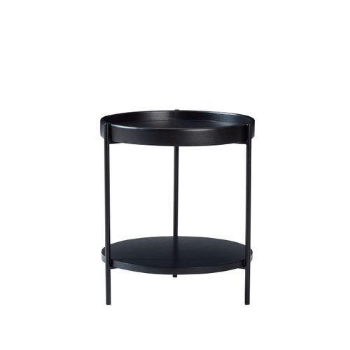 Table D'appoint Ronde à 2 Niveaux Avec Plateaux Bois Et Cadre En Fer Noir, 44x44x48 cm, Moderne