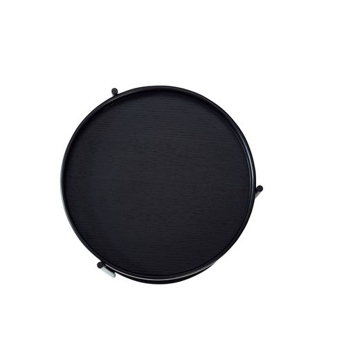 Table D'appoint Ronde à 2 Niveaux Avec Plateaux Bois Et Cadre En Fer Noir, 44x44x48 cm, Moderne