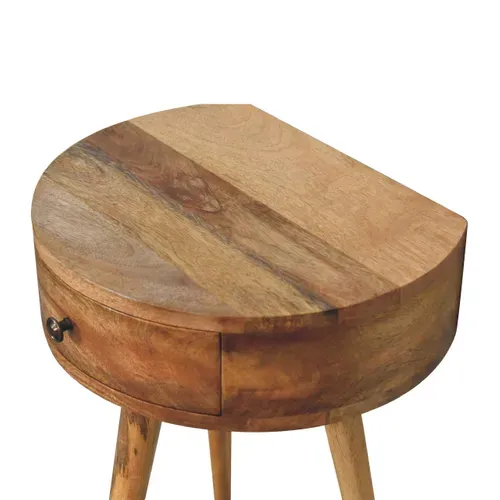 Table De Chevet Ronde En Bois Massif, Finition Oak-ish, 1 Tiroir, Style Nordique, 40x32x52 Cm