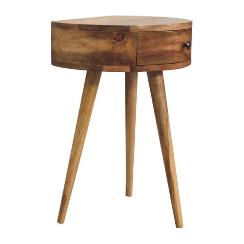 Table De Chevet Ronde En Bois Massif, Finition Oak-ish, 1 Tiroir, Style Nordique, 40x32x52 Cm