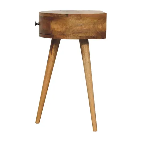 Table De Chevet Ronde En Bois Massif, Finition Oak-ish, 1 Tiroir, Style Nordique, 40x32x52 Cm