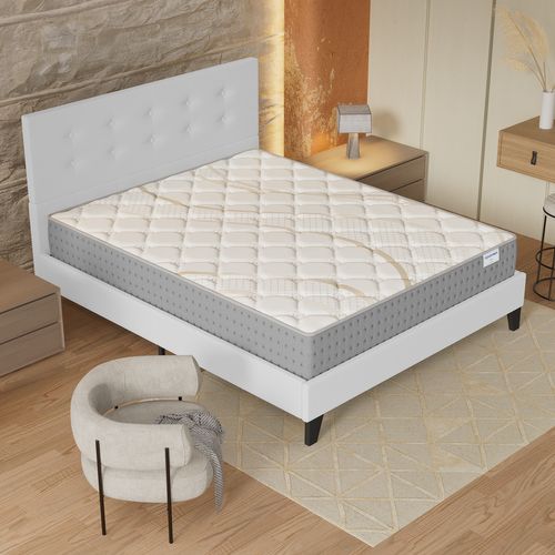 Ensemble 140x190 cm, lit avec tête de lit + matelas ressorts ensachés, ép.25cm accueil mousse HR
