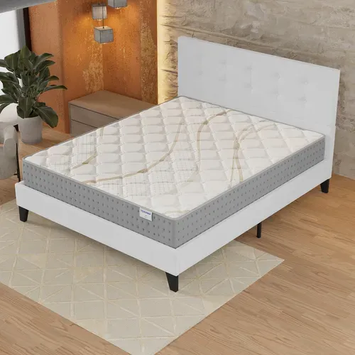 Ensemble 140x190 cm, lit avec tête de lit + matelas ressorts ensachés, ép.25cm accueil mousse HR