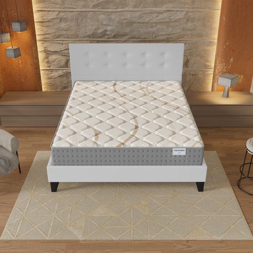 Ensemble 140x190 cm, lit avec tête de lit + matelas ressorts ensachés, ép.25cm accueil mousse HR