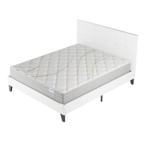 Ensemble 140x190 cm, lit avec tête de lit + matelas ressorts ensachés, ép.25cm accueil mousse HR