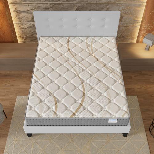 Ensemble 140x190 cm, lit avec tête de lit + matelas ressorts ensachés, ép.25cm accueil mousse HR