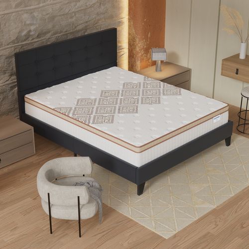 Ensemble 160x200 cm, lit avec tête de lit + matelas ressorts ensachés, ép. 28cm accueil mousse HR