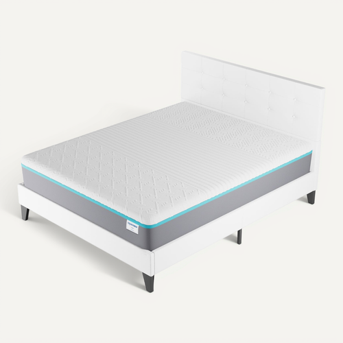 Ensemble 140x190 cm, lit avec tête de lit + Matelas mousse latex ép.28cm accueil à mémoire de forme