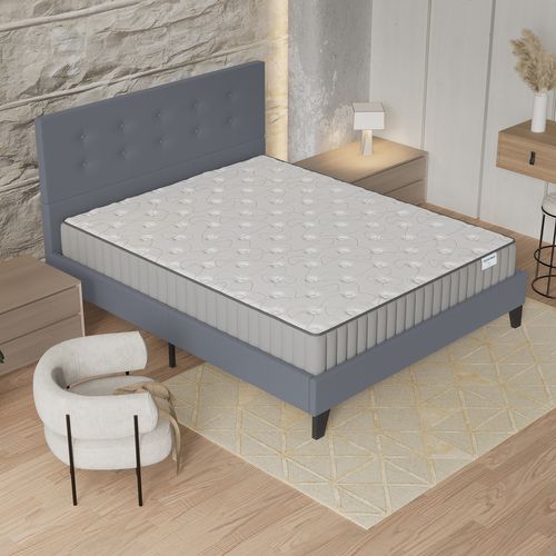 Ensemble 160x200 cm, Lit avec tête de lit + Matelas Mousse ép.22cm à mémoire de forme