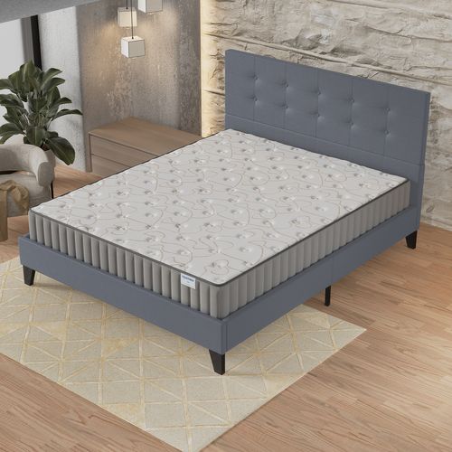 Ensemble 140x190 cm, Lit avec tête de lit + Matelas Mousse ép.16cm à mémoire de forme